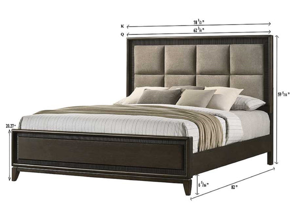 English Elm 1pc Elegant Queen Panel Bed Upholstered Headboard with Solid Wood Legs, Modern Luxe Bedroom Centerpiece Brown 86 L x 11 W x 7 H B011S01224