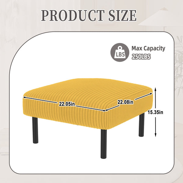 English Elm UNITED Corduroy Ottoman Footstool with Sturdy Frame, Soft Padded Seat, Versatile Living Room Stool Yellow W1568P307255