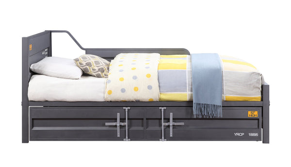 English Elm Cargo Gunmetal Metal Daybed with Twin Trundle, Cargo-Style Recessed Panels, 220lb Limit B2726P292339