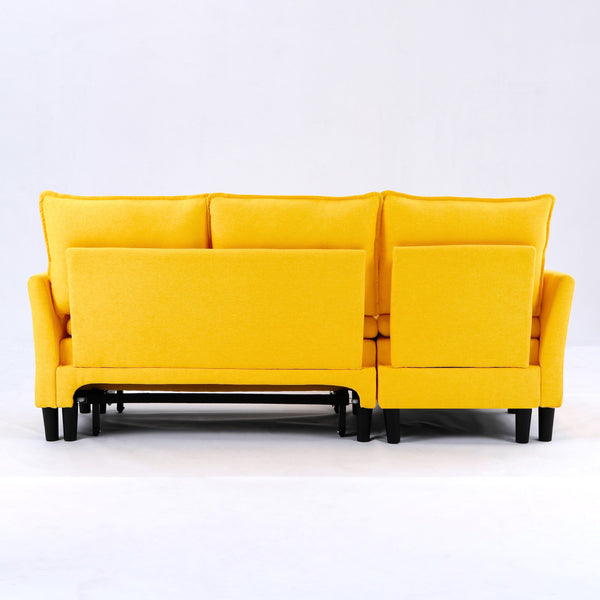 English Elm L-Shaped Reversible Chaise Sectional Sofa with Storage and Fold-Out Bed Cotton-Linen Modern Design Yellow W3371S00027