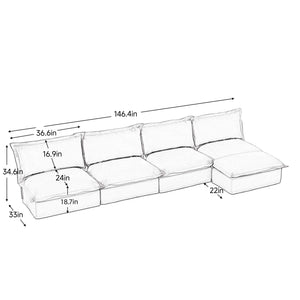 English Elm Slipcovered Modular Cloud Sofa Deep Chenille Sectional with Ottoman for Living Room W3041S00120