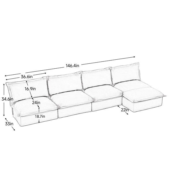English Elm Slipcovered Modular Cloud Sofa Deep Chenille Sectional with Ottoman for Living Room W3041S00120