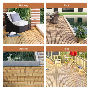 English Elm 30 Interlocking Deck Tiles 12" Square Acacia Hardwood Striped Outdoor Flooring Waterproof DIY Teak+Yellow W2391P276697