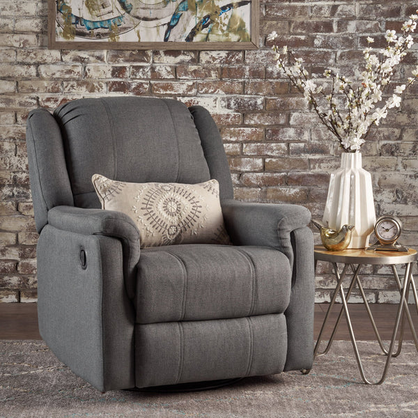 English Elm Christopher Knight Home® - Charcoal Glider Recliner Swivel Chair - Compact Manual Reclining Fabric Seat, Plush Ergonomic Comfort 61368.00CCL