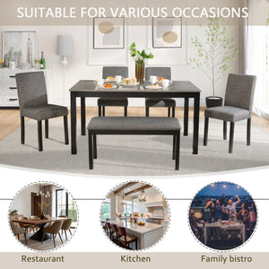 English Elm 6-Piece Stylish Dining Table Set With Bench & Chairs, Modern Light Grey & Black For Kitchen & Dining W1998S00060