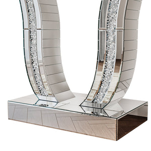 English Elm 43 Inch Mirrored Console Glam Sofa Table with Crystal Stone Inlaid Curved Legs W1445P370475