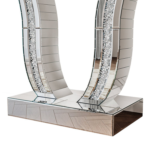 English Elm 43 Inch Mirrored Console Glam Sofa Table with Crystal Stone Inlaid Curved Legs W1445P370475