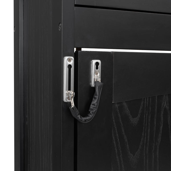 English Elm Full Murphy Bed with Storage Cabinets and Shelves, Space-Saving Wooden Wall Bed with 600lb Capacity Black N7090004009B