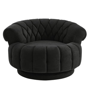 English Elm Swivel Barrel Accent Chair Chenille Tufted Round Club Seat for Living Room Lounge Black N719S002280B