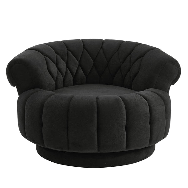 English Elm Swivel Barrel Accent Chair Chenille Tufted Round Club Seat for Living Room Lounge Black N719S002280B