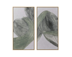 Sunpan BLOOM Elegant Diptych Wall Art Set of 2 - 30" x 60" Linen Panels with Natural Floater Frame A0434