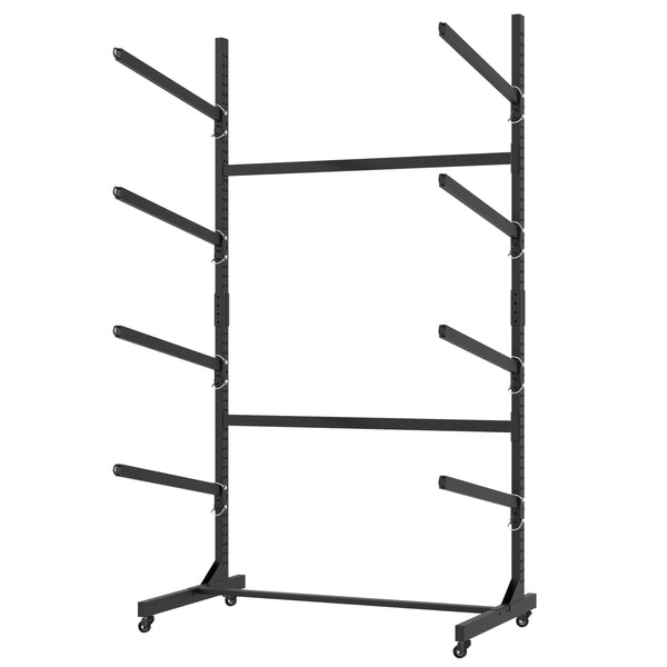 English Elm 80''h Freestanding Steel Kayak Storage Rack Holds 4 Vessels with Locking Caster Wheels T2398P305831