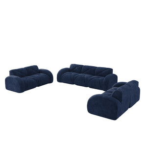 English Elm 3 Piece Velvet Cloud Sofa Set Tufted Plush Living Room Modular Seating Collection Blue W714S01645