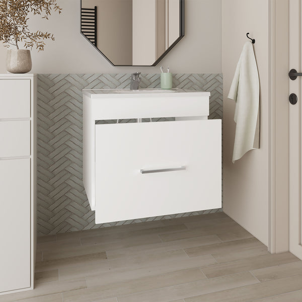 English Elm Bathroom Vanity Slim Sink Cabinet with Single Door, Engineered Wood, Space-Saving Modern Design White 28.35 L x 23.23 W x 11.81 H B097P350320