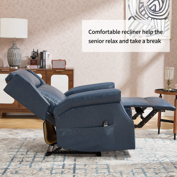 English Elm Emon's Overstuffed Chenille Power Lift Recliner with Massage Heat and Charging Ports Blue W1803S00087