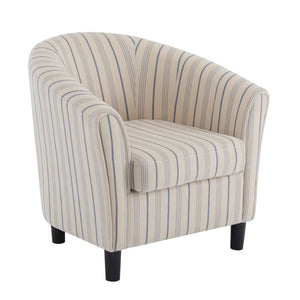 English Elm Christopher Knight Home® - Barrel Upholstered Striped Accent Chair Beige/Blue – Channel-Stitched Fabric, Solid Wood Legs, Cozy Elegance N776P237265S