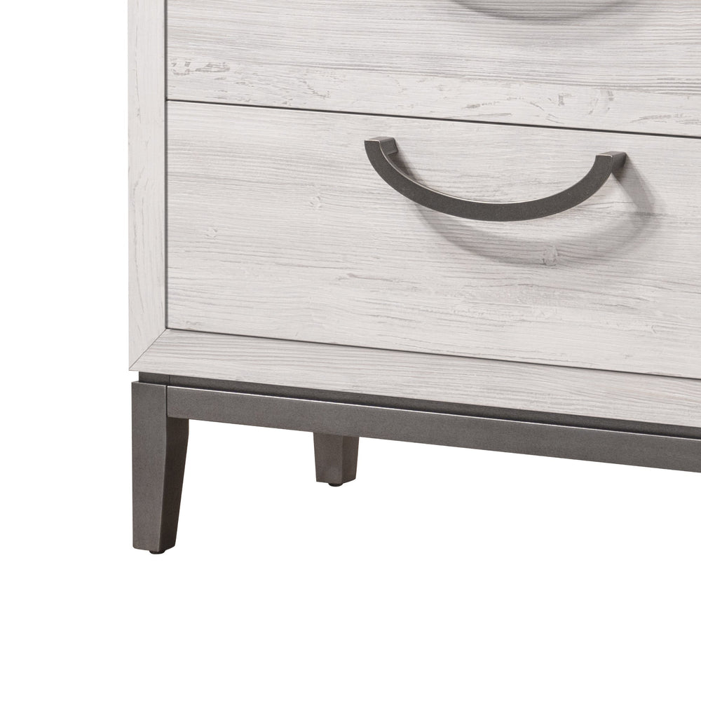 English Elm 1pc Sleek Beige White Nightstand with 2 Drawers, Compact 26.5x18.5x25.5" Solid Wood Bedroom Storage B011P266093