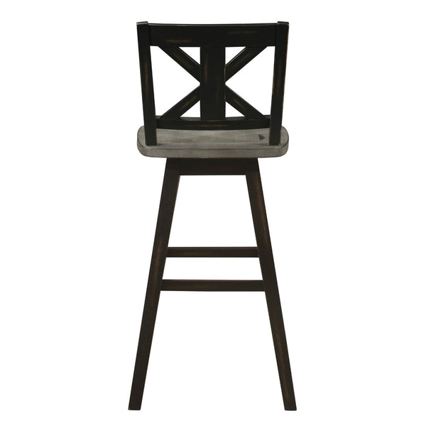 English Elm Pub Height Swivel Chairs Set Of 2 - Distressed Gray & Black X-Back Design For Rustic Charm & Comfort B011P194913-GIGA
