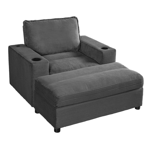 English Elm Christopher Knight Home® - 42.8" Oversized Chaise Lounge with Storage Ottoman, Corduroy Upholstery, USB Port & Cup Holders for Cozy Living Space Grey N765P350851G