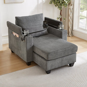 English Elm Convertible Chaise Lounge Sofa Chair With Usb Ports, Storage & Cup Holders – Ideal For Small Spaces! N719S002021E