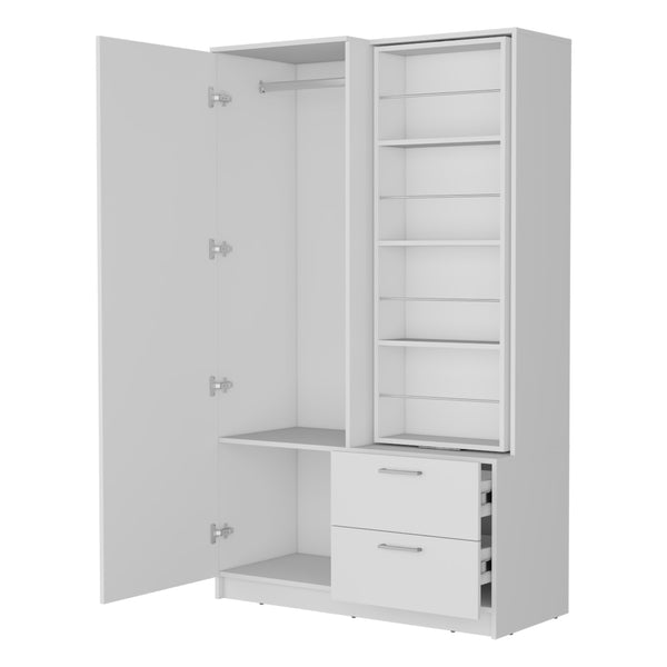 English Elm FM Compact Wardrobe with Hanging Rod, Smooth Drawers and Open Shelves for Organized Bedrooms White 55 L x 23 W x 4 H B128S00183