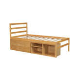 English Elm Twin Size Wood Platform Bed With Removable Storage Shelves, Built-In Two Storage Drawers For Added Convenience, Natural