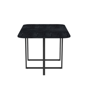 English Elm Black Wood Grain Rectangular Table with Six White Pu Upholstered Chairs Modern Set W3875S00094