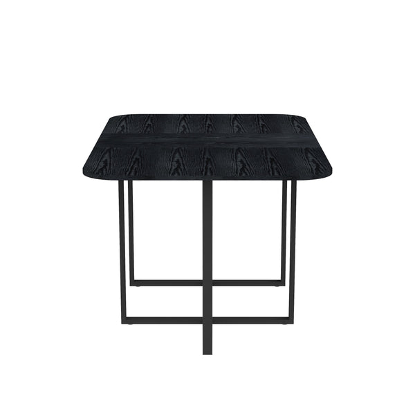 English Elm Black Wood Grain Rectangular Table with Six White Pu Upholstered Chairs Modern Set W3875S00094