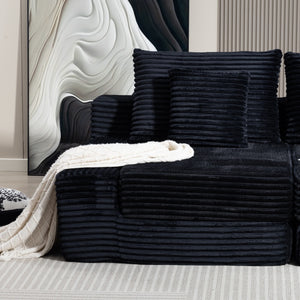 English Elm Double Cloud Plush Chaise Lounge Sofa Bed with Deep Seat, No Assembly, Ultra-Soft Corduroy Comfort Black W794S00004