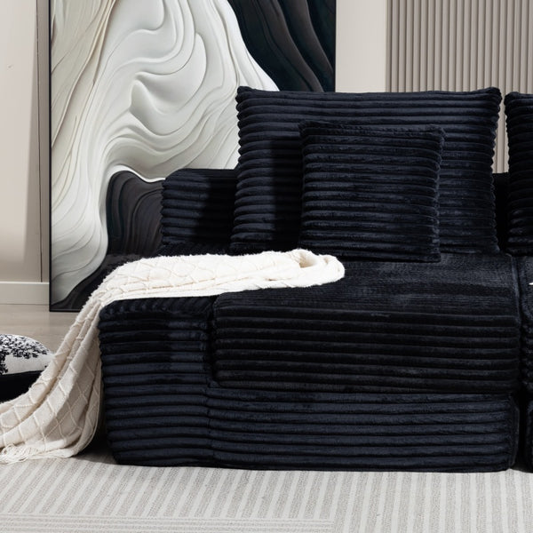 English Elm Double Cloud Plush Chaise Lounge Sofa Bed with Deep Seat, No Assembly, Ultra-Soft Corduroy Comfort Black W794S00004