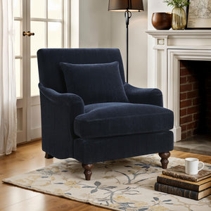 English Elm Kaley Luxe Midnight Blue Accent Chair with Plush Upholstery and Accent Pillow for Elegant Comfort B062P340744