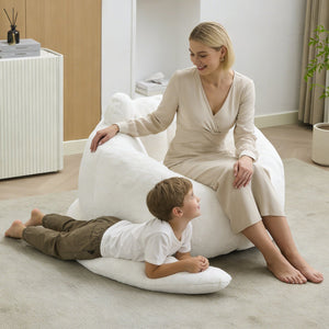 English Elm Cat-shaped Bean Bag Sofa with Sculptural Tail Armrest for Playful Living Spaces White W2311P457293