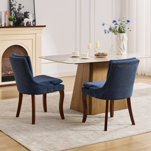 English Elm Modern Dining Chairs Set of 2 with Double-Layer Cushioned Spring+Sponge Comfort, Curved Solid Wood Legs, Mid Back Elegance for Living & Dining Room Blue W1143P207918