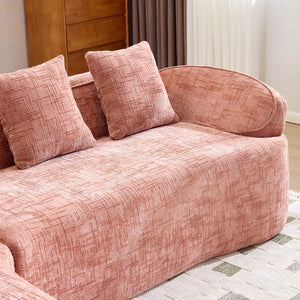 English Elm Pink chenille L-shaped sofa with high-elastic sponge, curved armrests, 4 throw pillows, 900lb capacity W3612S00018
