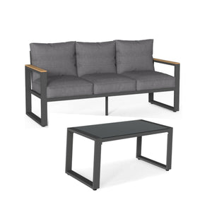 English Elm 2-piece Outdoor Aluminum Patio Sofa Set with Tempered Glass Table and Cushioned Seating Black+Grey B082P455133