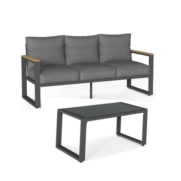 English Elm 2-piece Outdoor Aluminum Patio Sofa Set with Tempered Glass Table and Cushioned Seating Black+Grey B082P455133