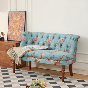 English Elm Sofa Accent Chair Button Tufted Floral Upholstery Botanical Print Vintage Bedroom Seat W3373P453376