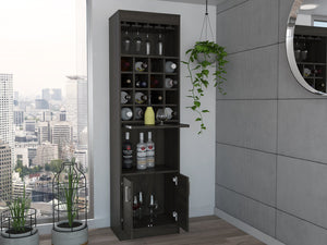 English Elm Illinois Bar Cabinet with 16 Bottle Cubbies, Glass Rack for 8, Cabinet & Open Shelf — Stylish, Ergonomic Storage B128S00031