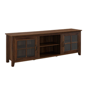 English Elm Walker Edison - Modern Farmhouse 2-Door Glass Windowpane TV Stand 70" with Adjustable Shelves & Cord Management Dark Brown 75 L x 23 W x 5 H B185P169356