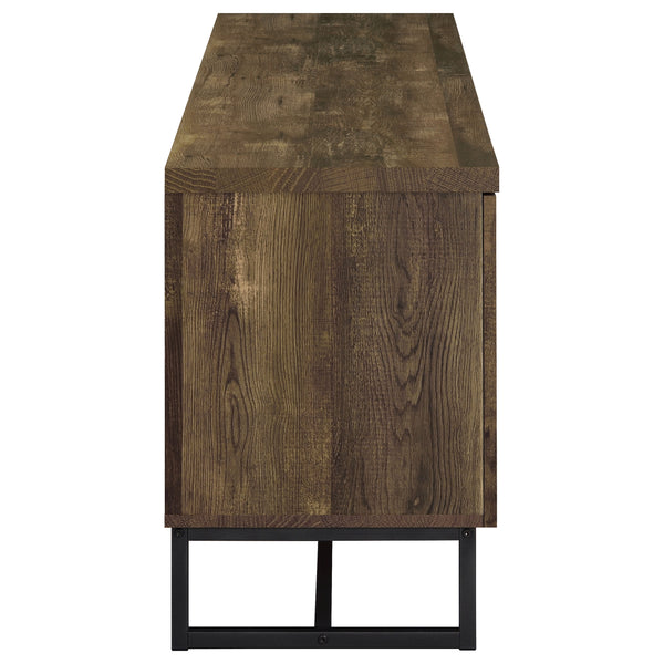 English Elm Chase Rustic Oak 2-Door TV Console with Chevron Doors & Black Sled Base — Modern Farmhouse Focal Piece B062P351448