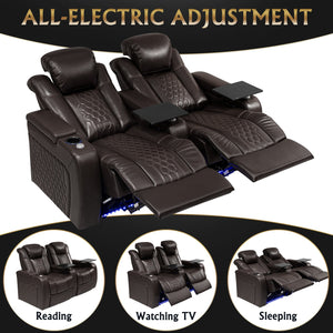 English Elm 68.9"power Recliner Set Top-grain Nappa Leather Rgb Led Home Theater Seating Coffee W3819S00100