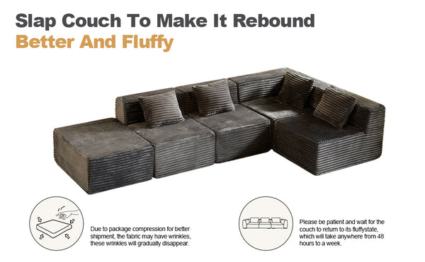 English Elm Modular Sectional Sofa - L-Shape Cloud Couch With Plush Corduroy, Memory Foam Comfort, Easy Setup W3434S00004