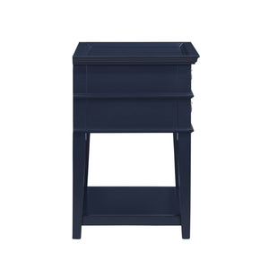 English Elm Carmona Midnight Blue Tray Top Nightstand with Two Drawers, Open Shelf, Brushed Gold Ring Pulls Dark Blue B050P376935