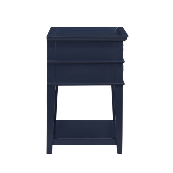 English Elm Carmona Midnight Blue Tray Top Nightstand with Two Drawers, Open Shelf, Brushed Gold Ring Pulls Dark Blue B050P376935