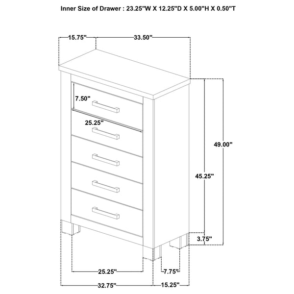 English Elm Sansome Weathered Oak 5-Drawer Chest of Drawers with Dark Bar Pulls, Spacious Top & Compact Footprint B062P378348