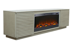 English Elm 89 Inch Fireplace TV Stand Sandstone Finish for TVs up to 100", Modern Poplar & Okume Console w/ Storage, 42" Insert, Remote and Cable Management B108P255365