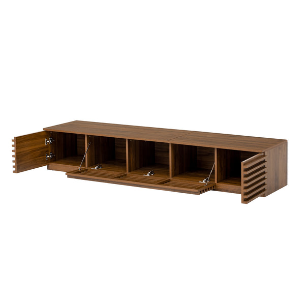 English Elm 70 Inch Walnut Media Console Low Profile Tv Stand with Soft Close Flip Doors N710P374711P