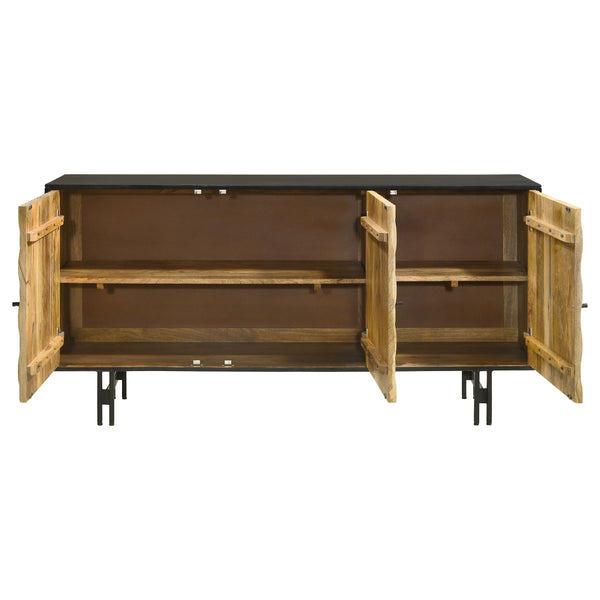 English Elm Madrid Rustic Natural & Black 3-Door Accent Cabinet with Textured Wood Doors, Adjustable Shelves, Iron Knobs (64"W) B062P358339
