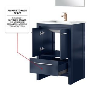 English Elm Navy Blue Bath Vanity Set With Cultured Marble Top, Rose Gold Faucet And 18" Mirror For Modern Spaces B2731S02030