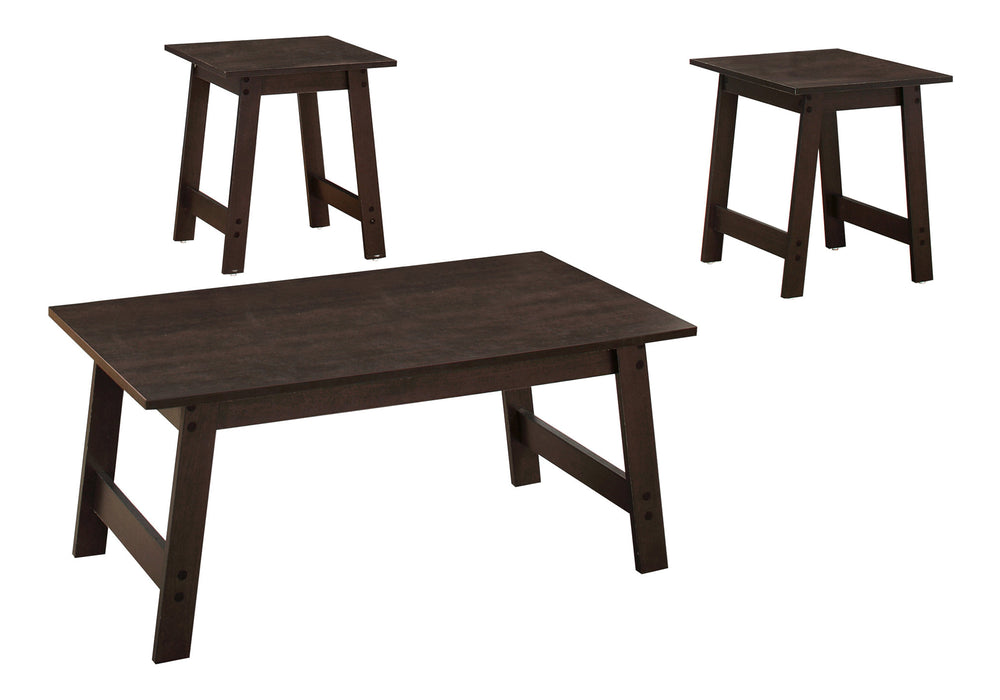 English Elm Table 3-Piece Set Espresso Laminate Coffee & 2 End Tables — Contemporary Minimalist Living Room Decor B2710P219984